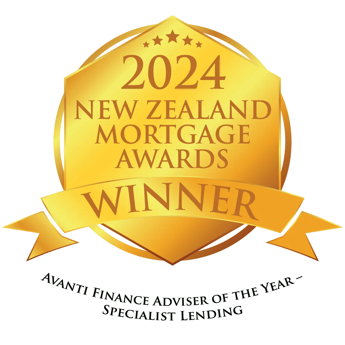 2024 New Zealand Mortgage Awards winner medal: Avanti Finance Adviser of the Year, Specialist Lending